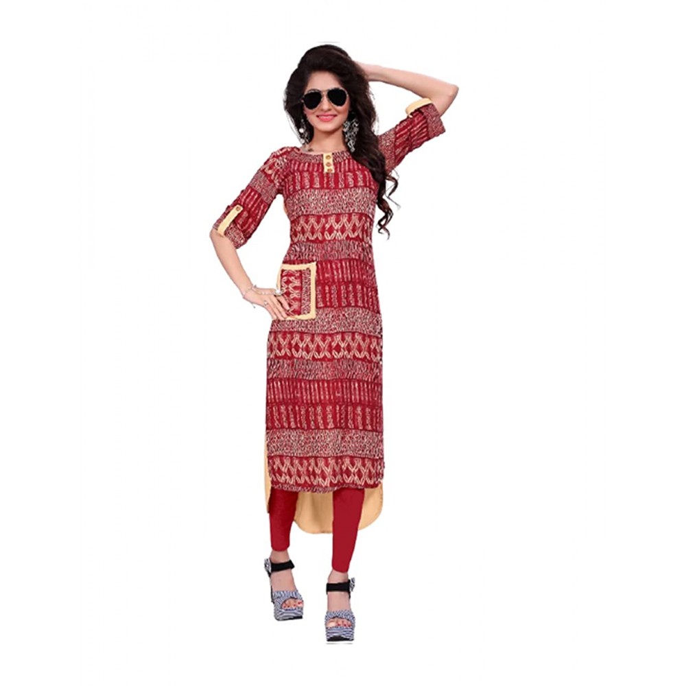 Evaya Red Cotton XL Stylish Summer Collection Designer Kurti Dress for Women